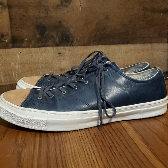 Converse Chuck Taylor All Star Leather Ox Shoes 136696C Navy Tan Toe Mens Sz 13 - Picture 5 of 13